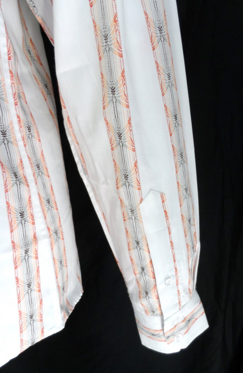 Relco Off White Orange Striped Cotton Long Sleeved Retro Mod Button Down Shirts