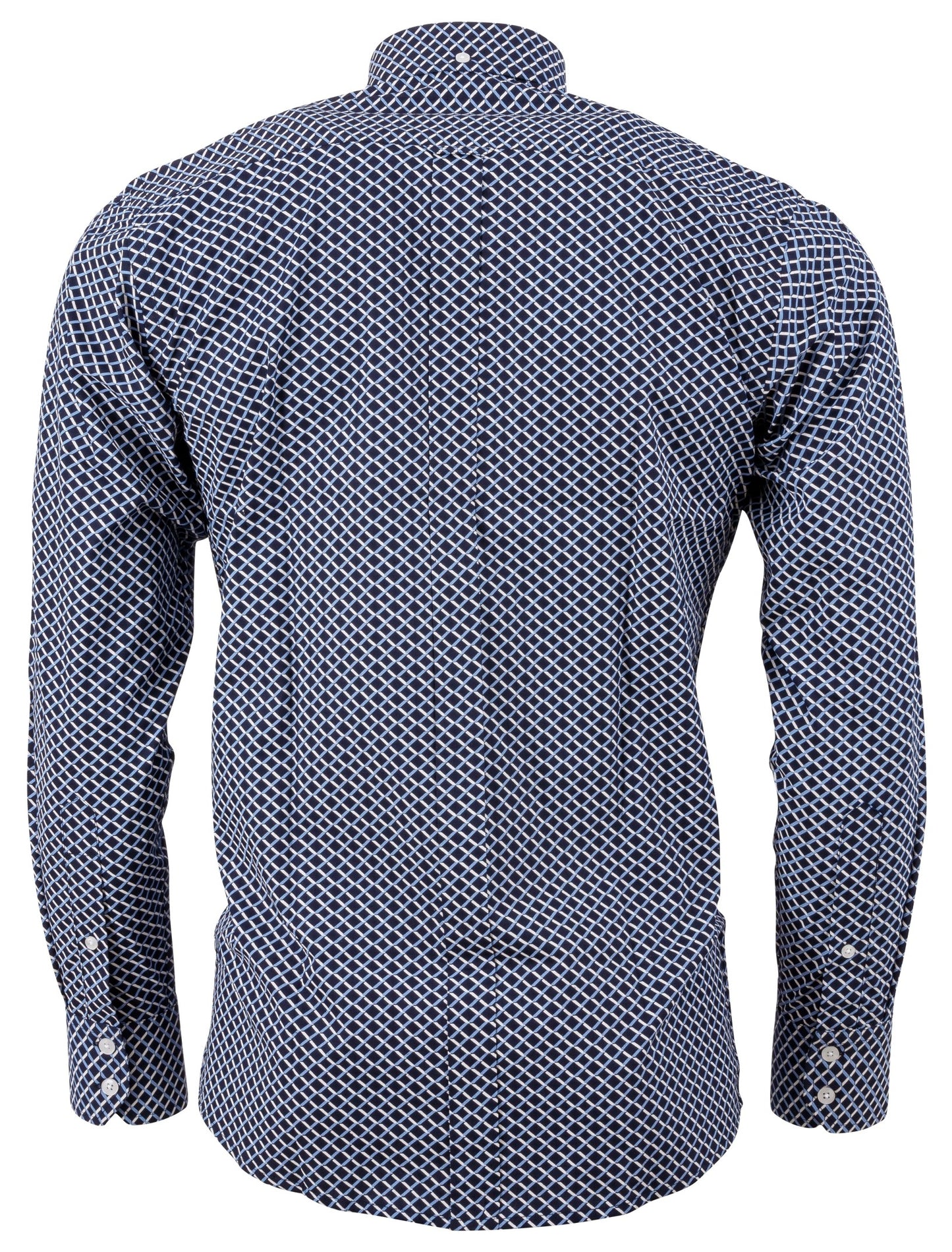 Marineblaues, langärmliges Retro-Mod-Button-Down-Hemd für Herren Relco mit Retro-Print