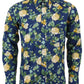 Relco Blue Floral Long Sleeved Retro Mod Button Down Shirt