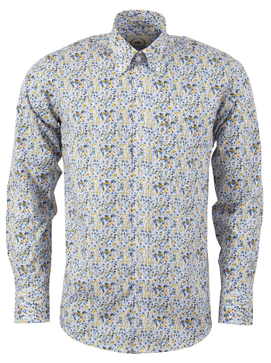 Relco chemise boutonnée rétro à manches longues à fleurs jaune/bleu