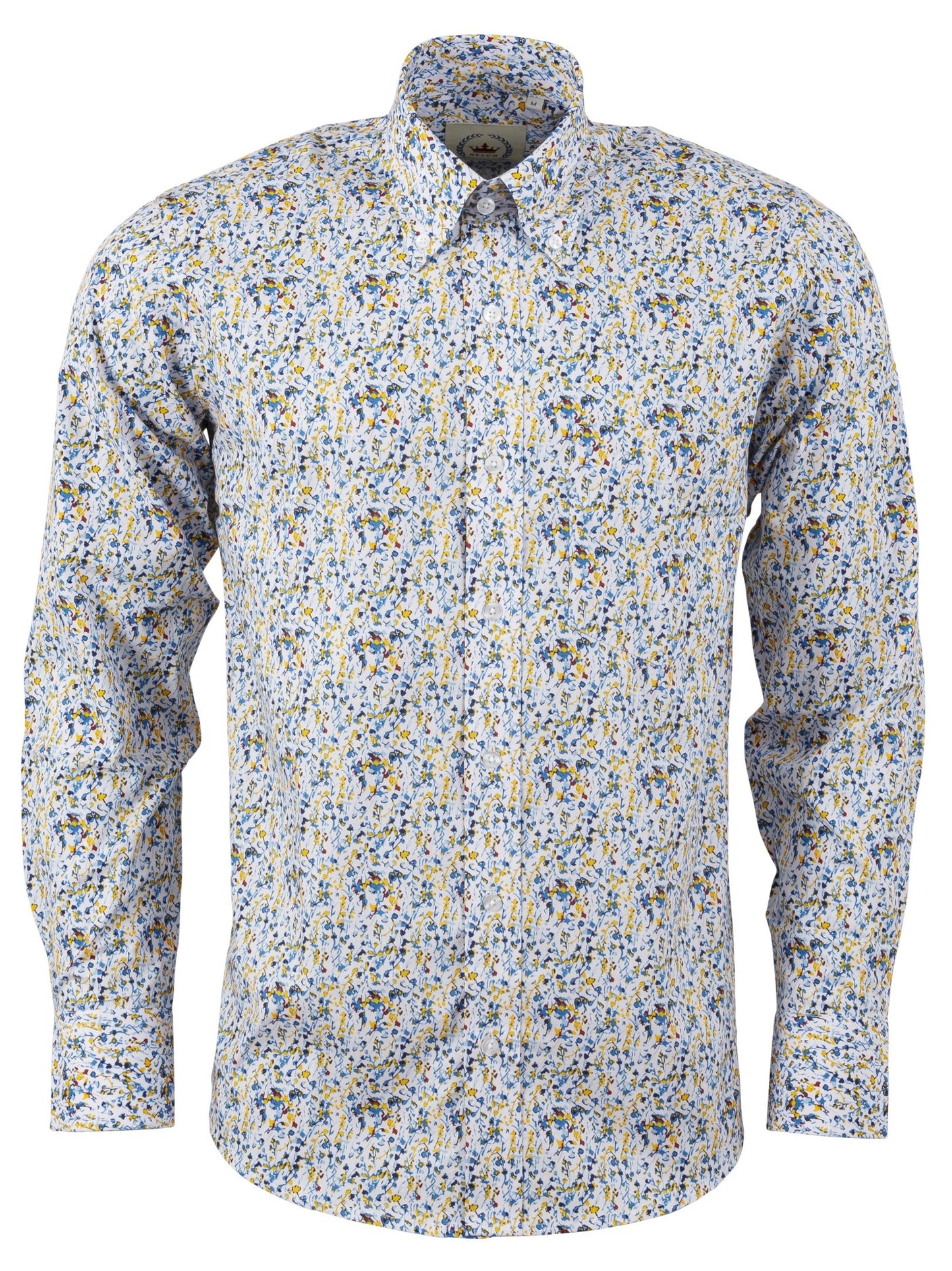 Relco Yellow/Blue Floral Long Sleeved Retro Mod Button Down Shirt