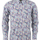 Camisa Con Botones Mod Retro De Manga Larga Azul Paisley Multicolor Relco