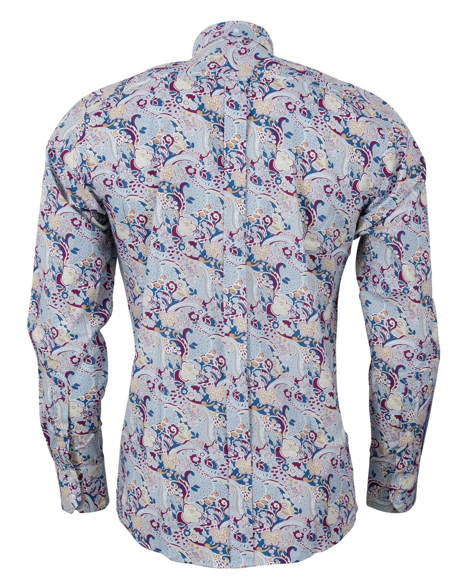 Relco Blaues, Mehrfarbiges, Langärmliges Button-Down-Hemd Im Retro-Stil Mit Paisleymuster