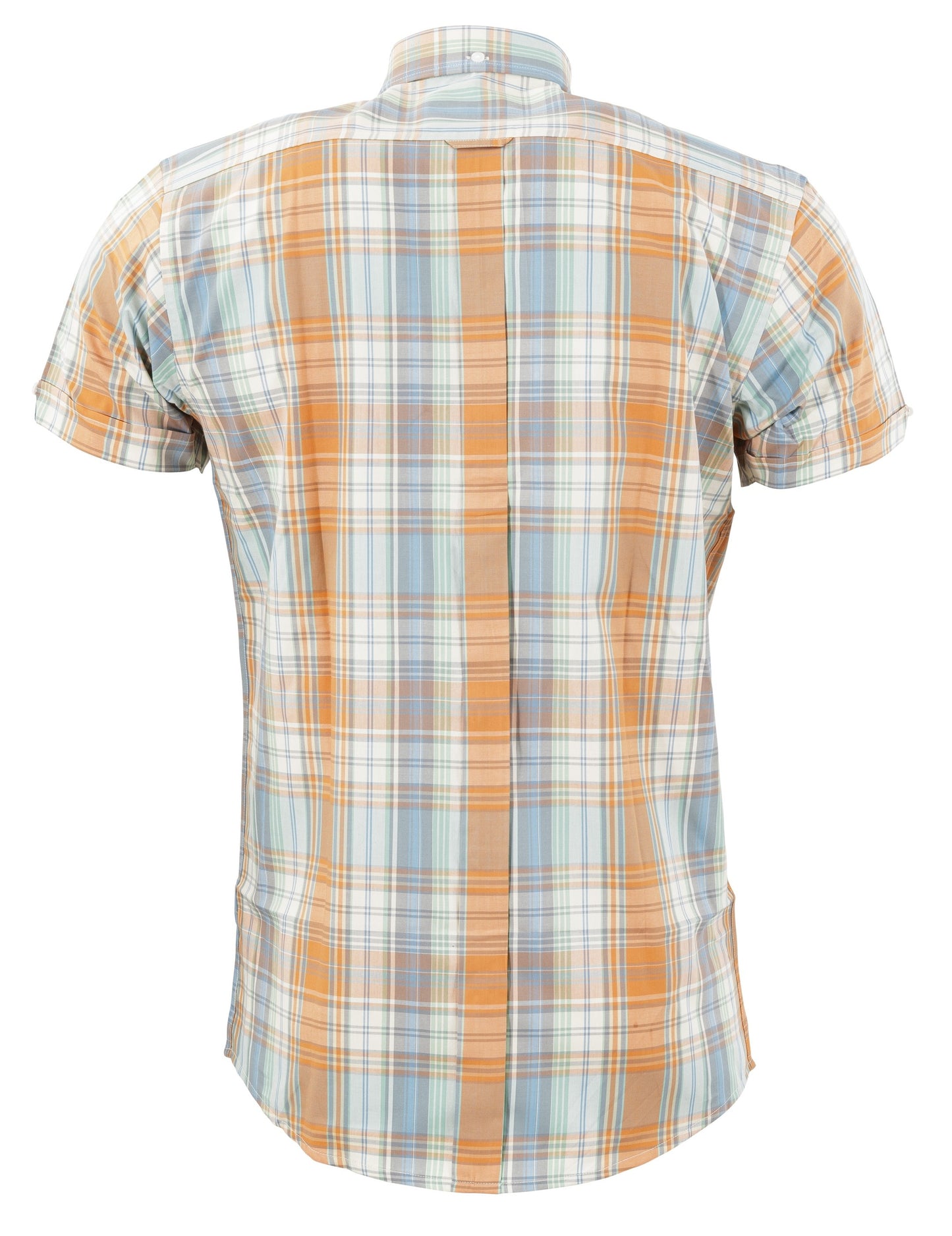 Relco Mens Orange/Sky Check Short Sleeved Vintage/Retro Button Down Shirts