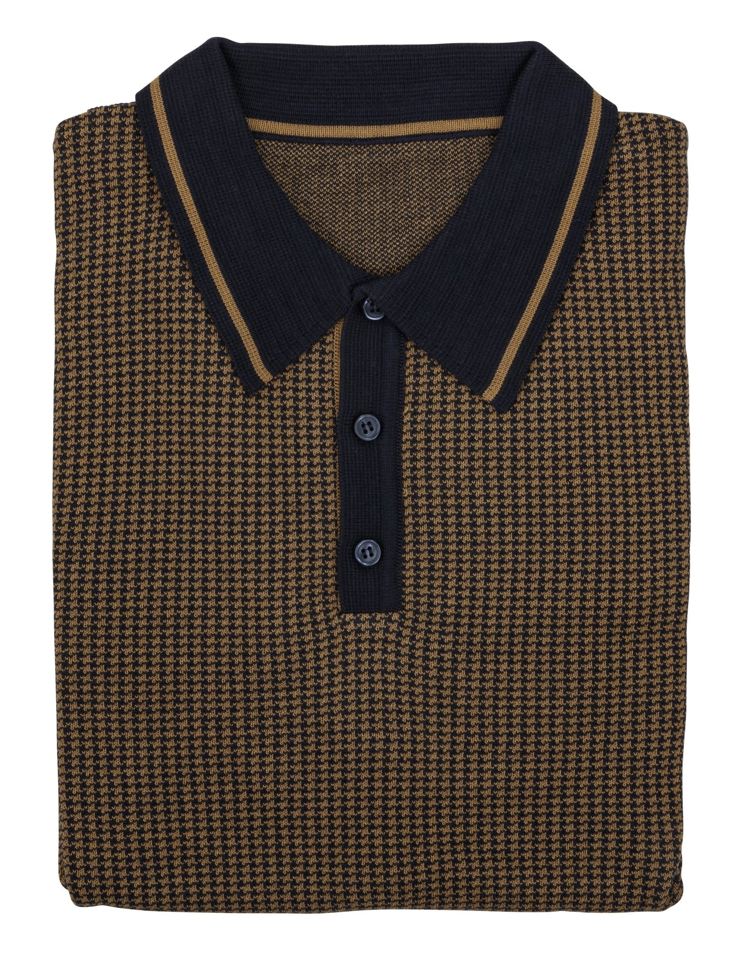 Relco Mens Navy/Caramel Retro Jacquard Dogtooth Knitted Polo Shirts
