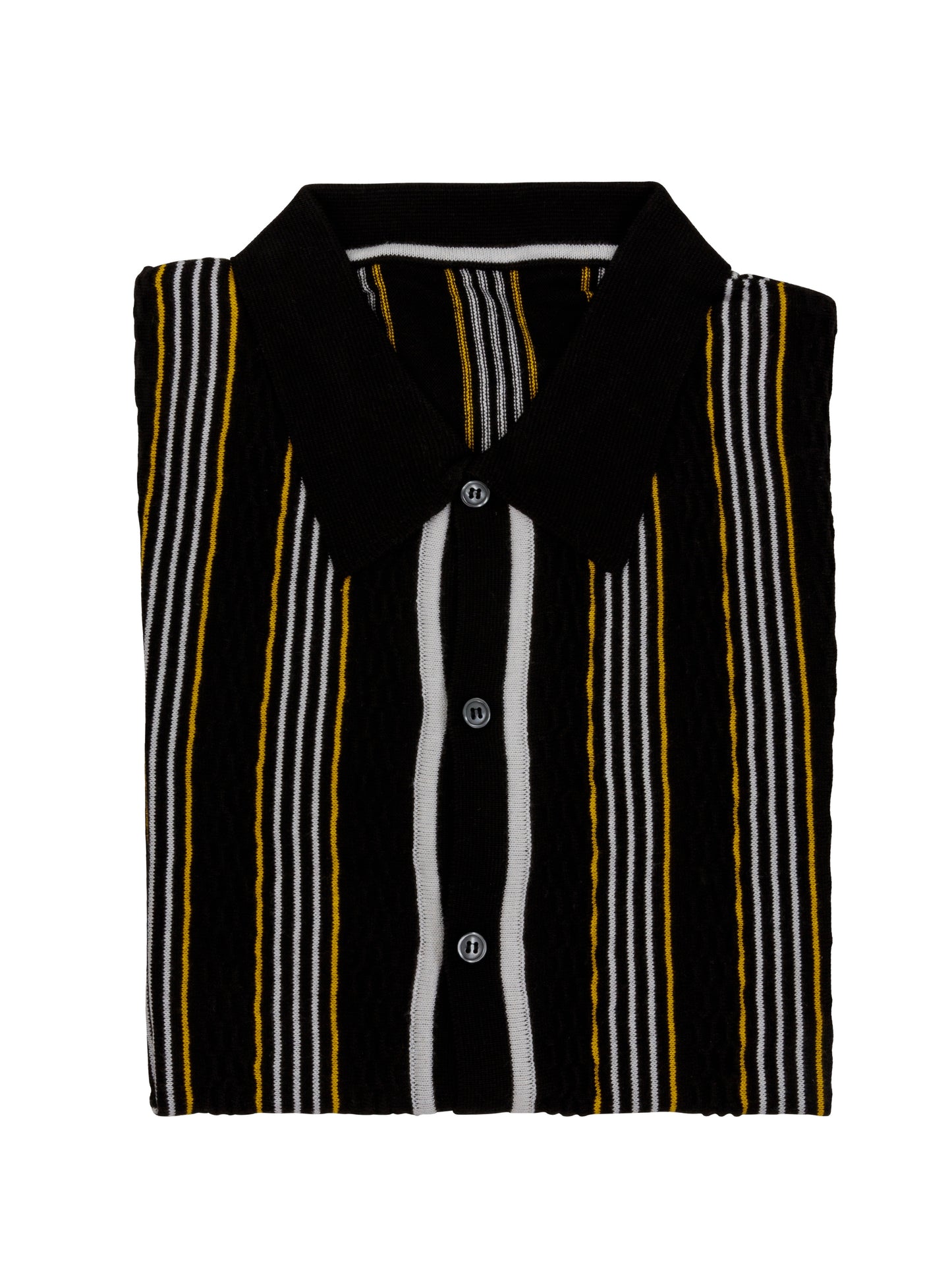 Relco Mens Black Retro Textured Striped Knitted Polo Cardigan