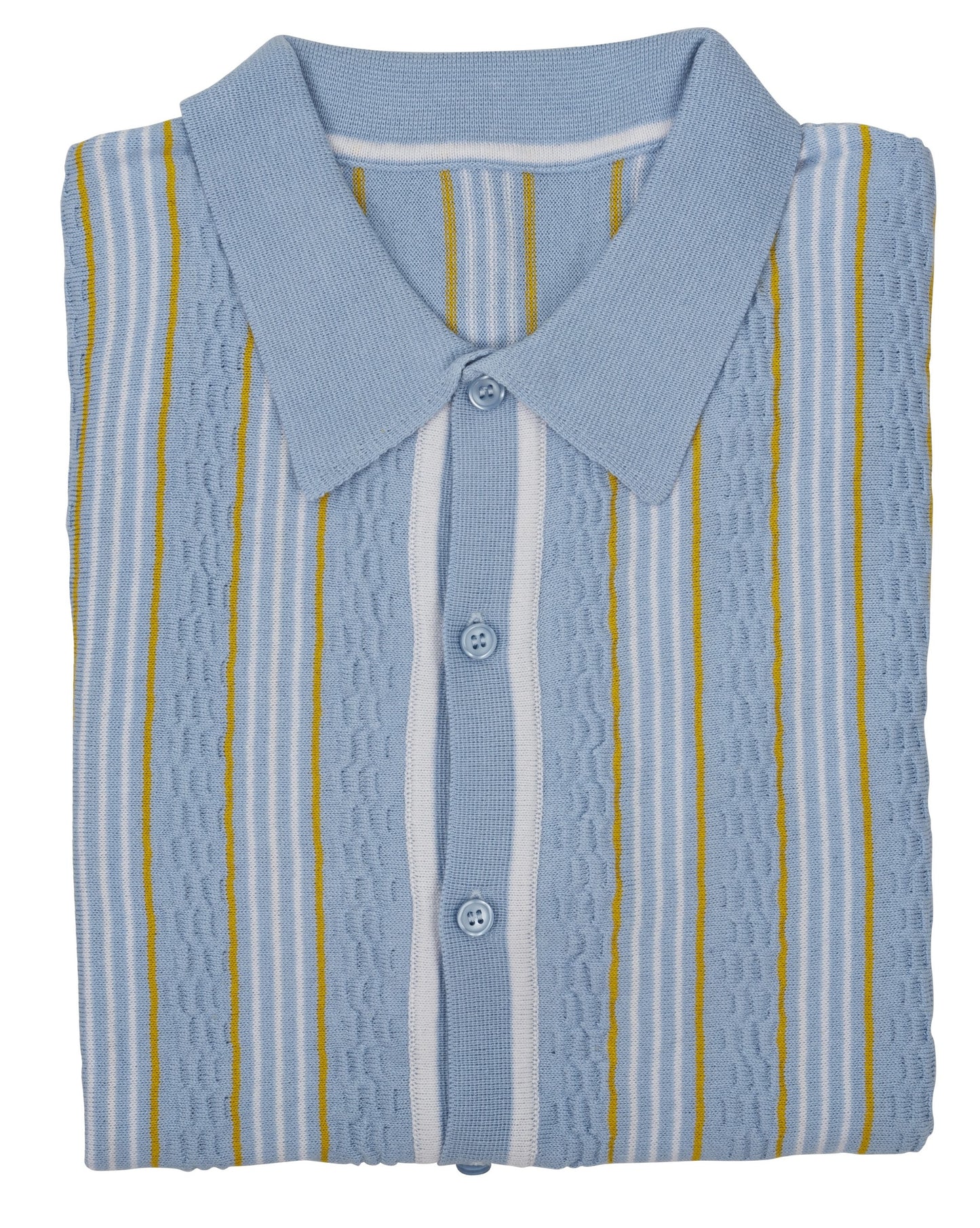 Relco Mens Sky Blue Retro Textured Striped Knitted Polo Cardigan