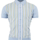 Relco Mens Sky Blue Retro Textured Striped Knitted Polo Cardigan