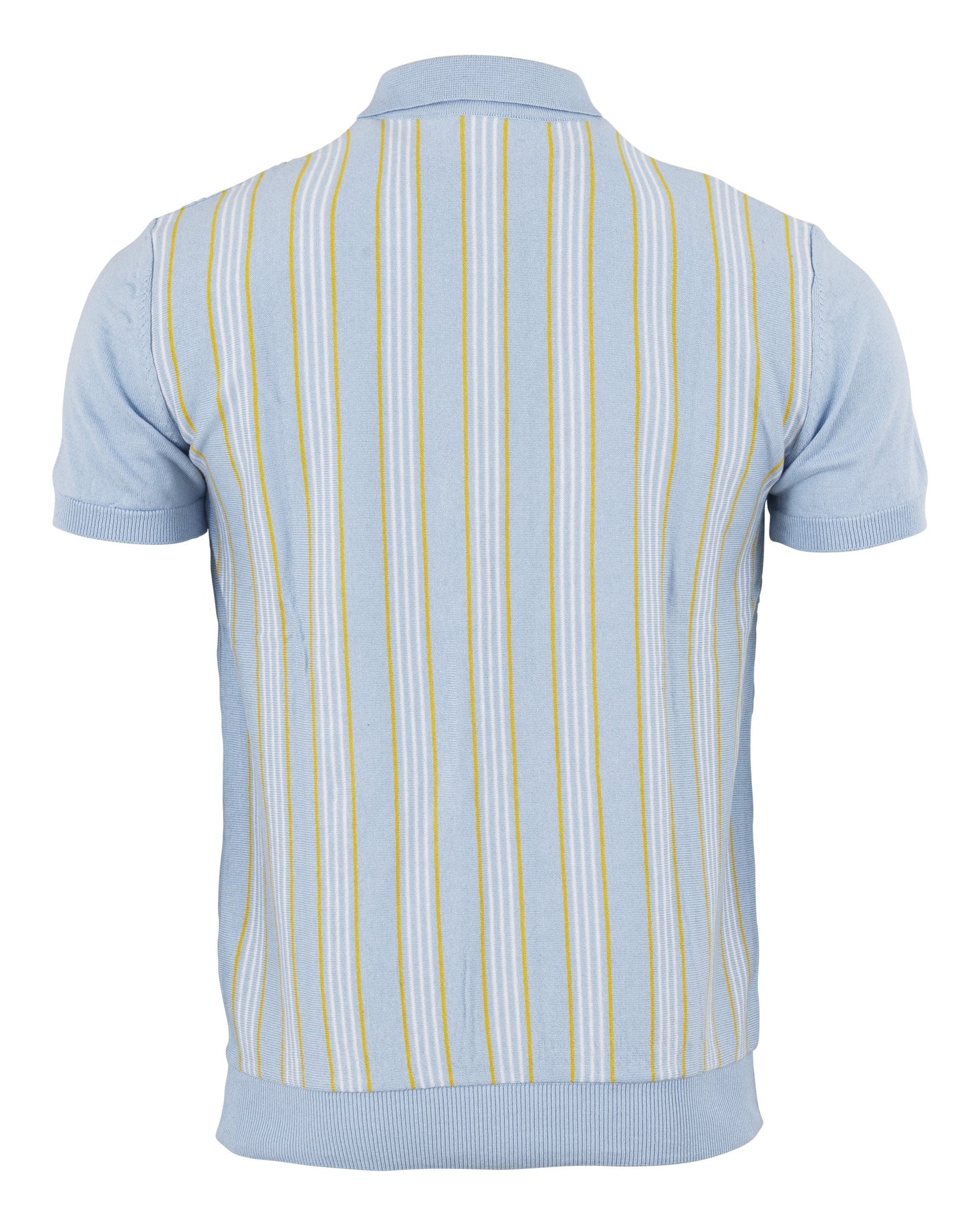 Relco Mens Sky Blue Retro Textured Striped Knitted Polo Cardigan