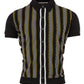 Relco Mens Black Retro Textured Striped Knitted Polo Cardigan