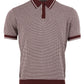 Relco Herren-Poloshirts aus burgunderrotem/cremefarbenem Retro-Jacquard-Strick-Poloshirt mit Hahnentrittmuster