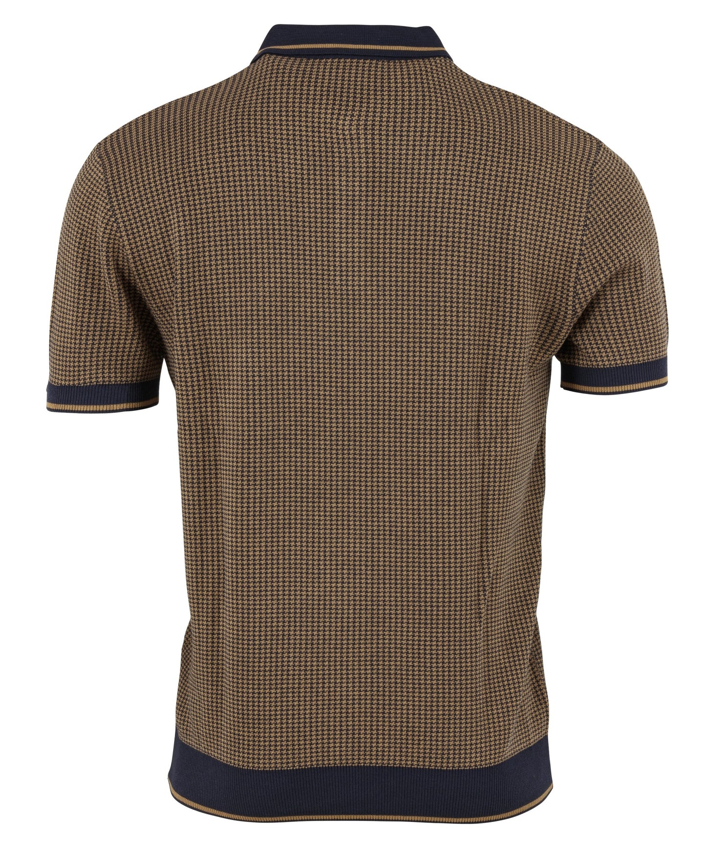 Relco Mens Navy/Caramel Retro Jacquard Dogtooth Knitted Polo Shirts