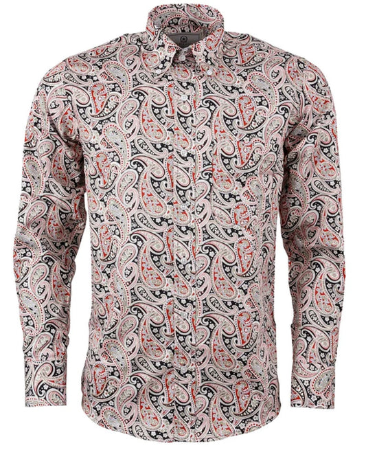 Relco Platinum Herre Sorte Paisley Button Down Skjorter