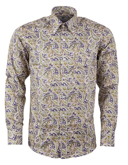 Relco platinum camisas con botones de paisley morado para hombre