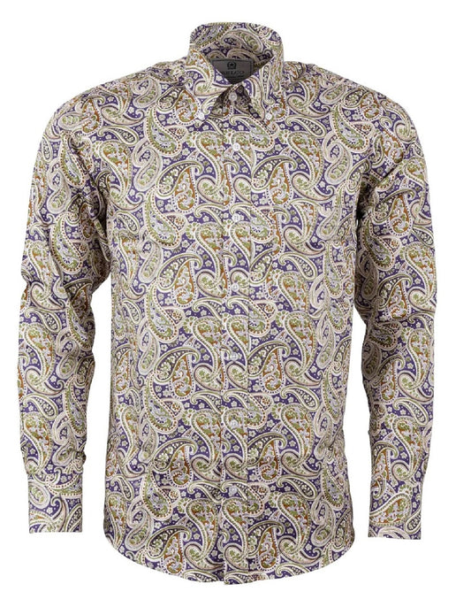 Relco Platin Herre Lilla Paisley Button Down Skjorter