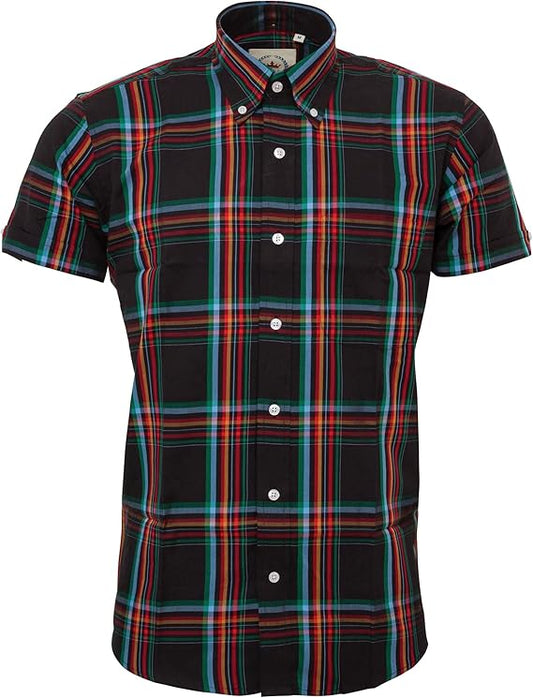 Relco Mens Black Check Short Sleeved Limited Edition Button Down Shirts