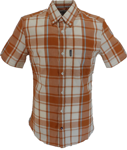 Lambretta camisas de manga corta con botones a cuadros marrón óxido/beige para hombre