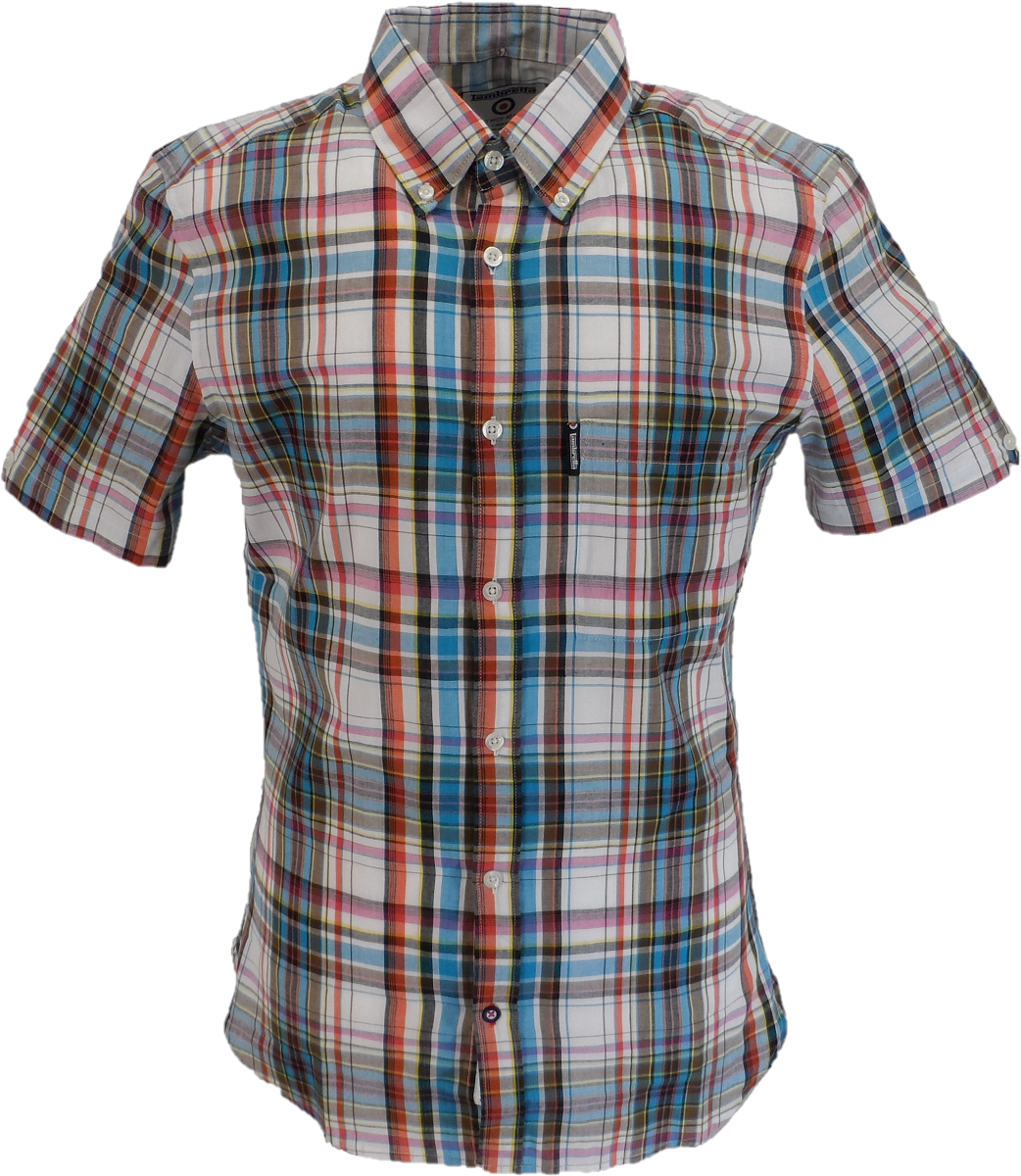 Lambretta Mens White/Blue/Red Checked Short Sleeved Button Down Shirts ...