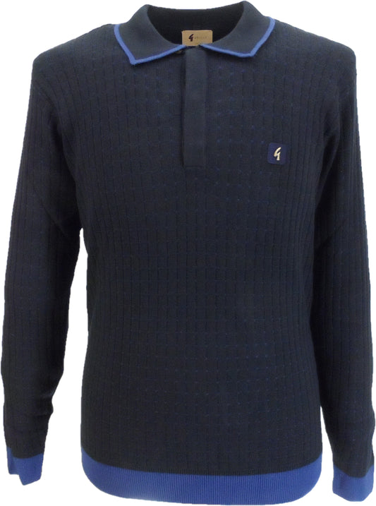 Gabicci polo tricoté rétro texturé bleu marine pour homme