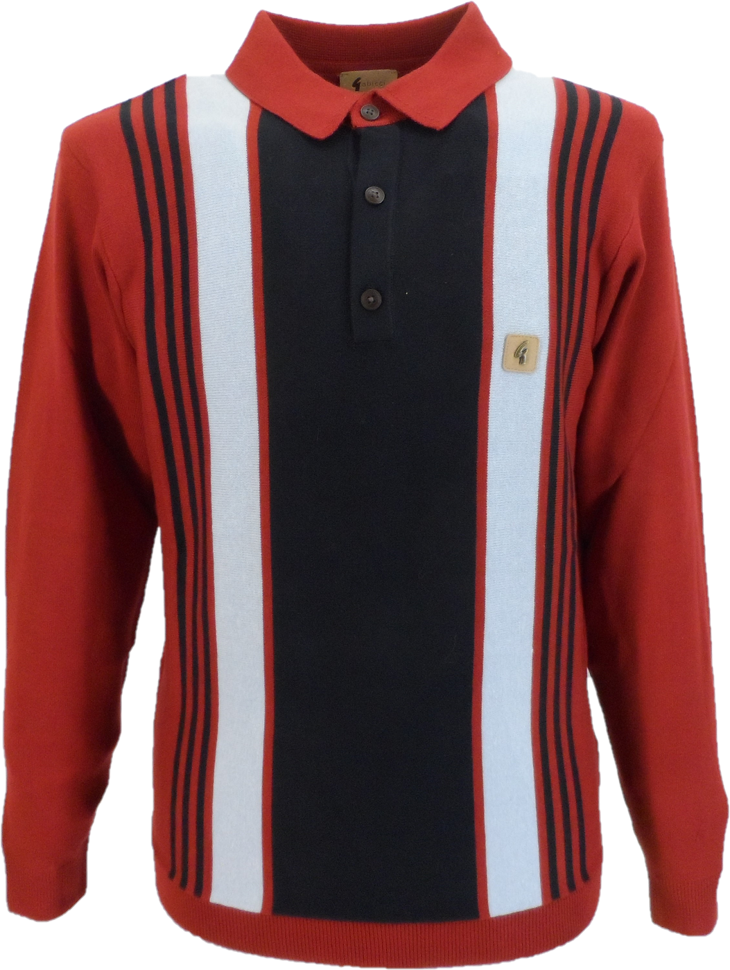 Gabicci Vintage Rosso Red Searle Multi Stripe Knitted Polo