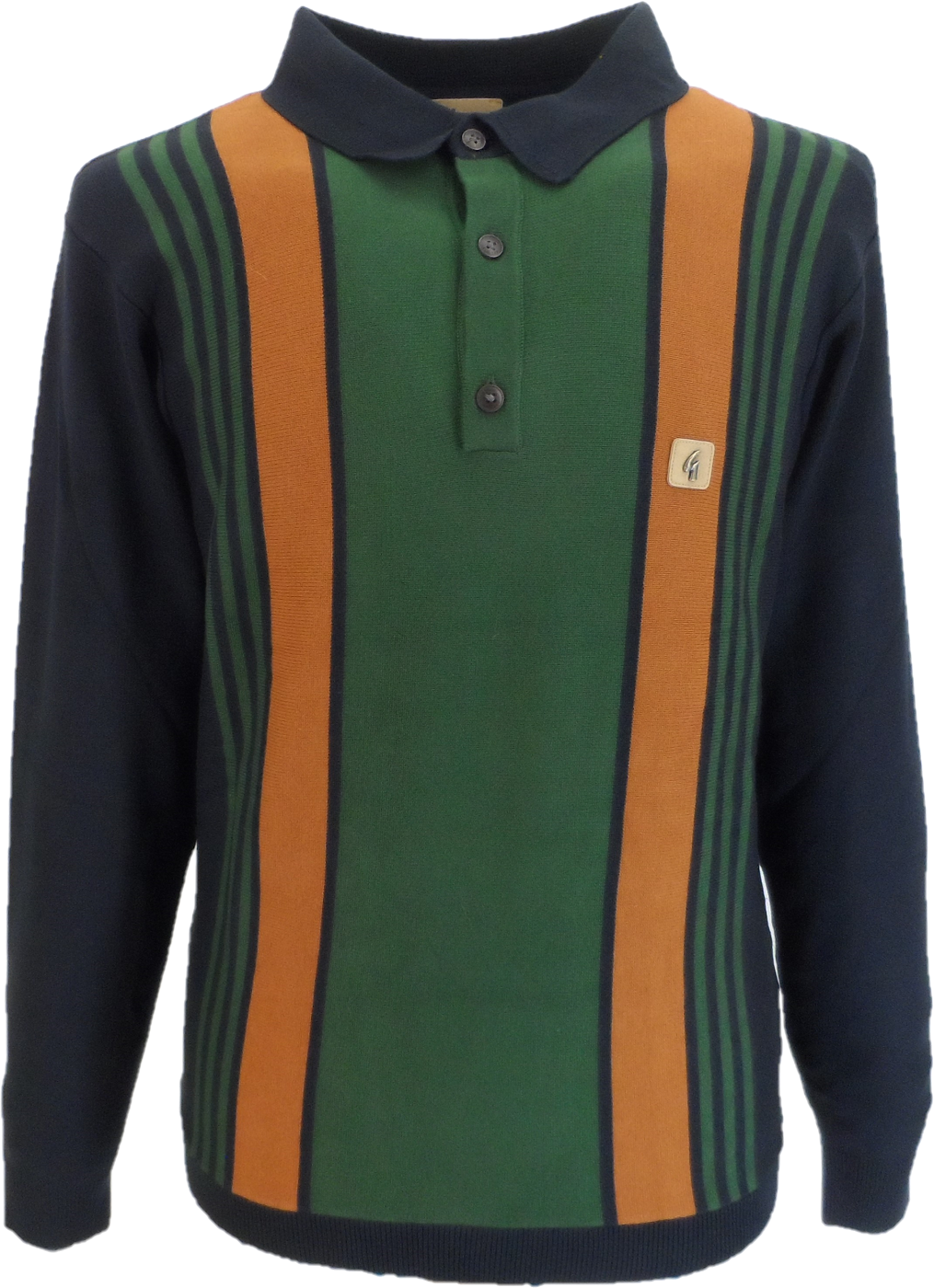 Gabicci Vintage Navy Blue Searle Multi Stripe Knitted Polo