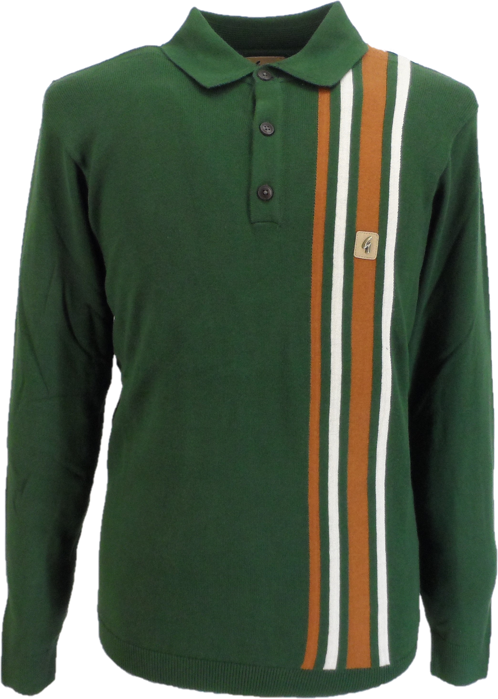 Gabicci Vintage Forest Green Stripe Knitted Polo