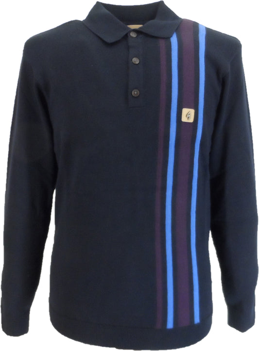 Gabicci Vintage Navy Blue Soda Stripe Knitted Polo