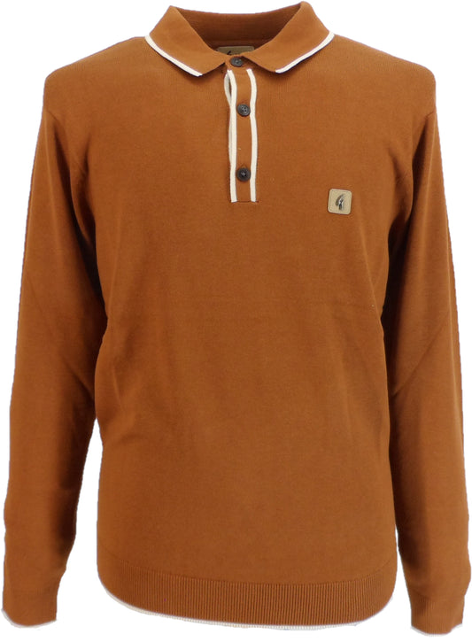 Gabicci Vintage Mens Lineker Toffee Knitted Polo