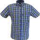 Trojan Mens Cobalt Blue Check 100% Cotton Short Sleeved Shirts and Pocket Square