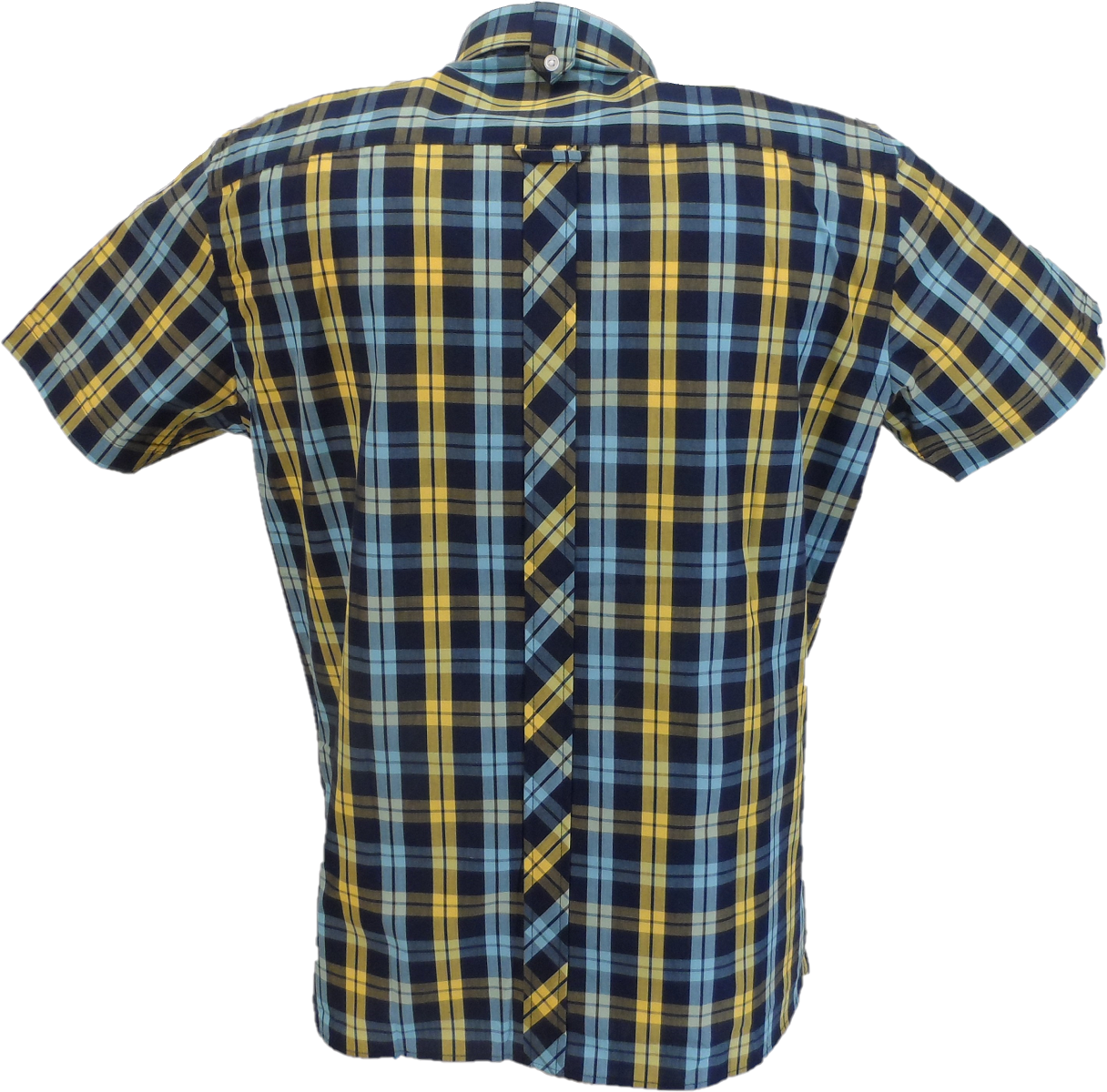 Trojanメンズ ネイビー ブルー チェック コットン 100% 半袖シャツとポケット チーフ