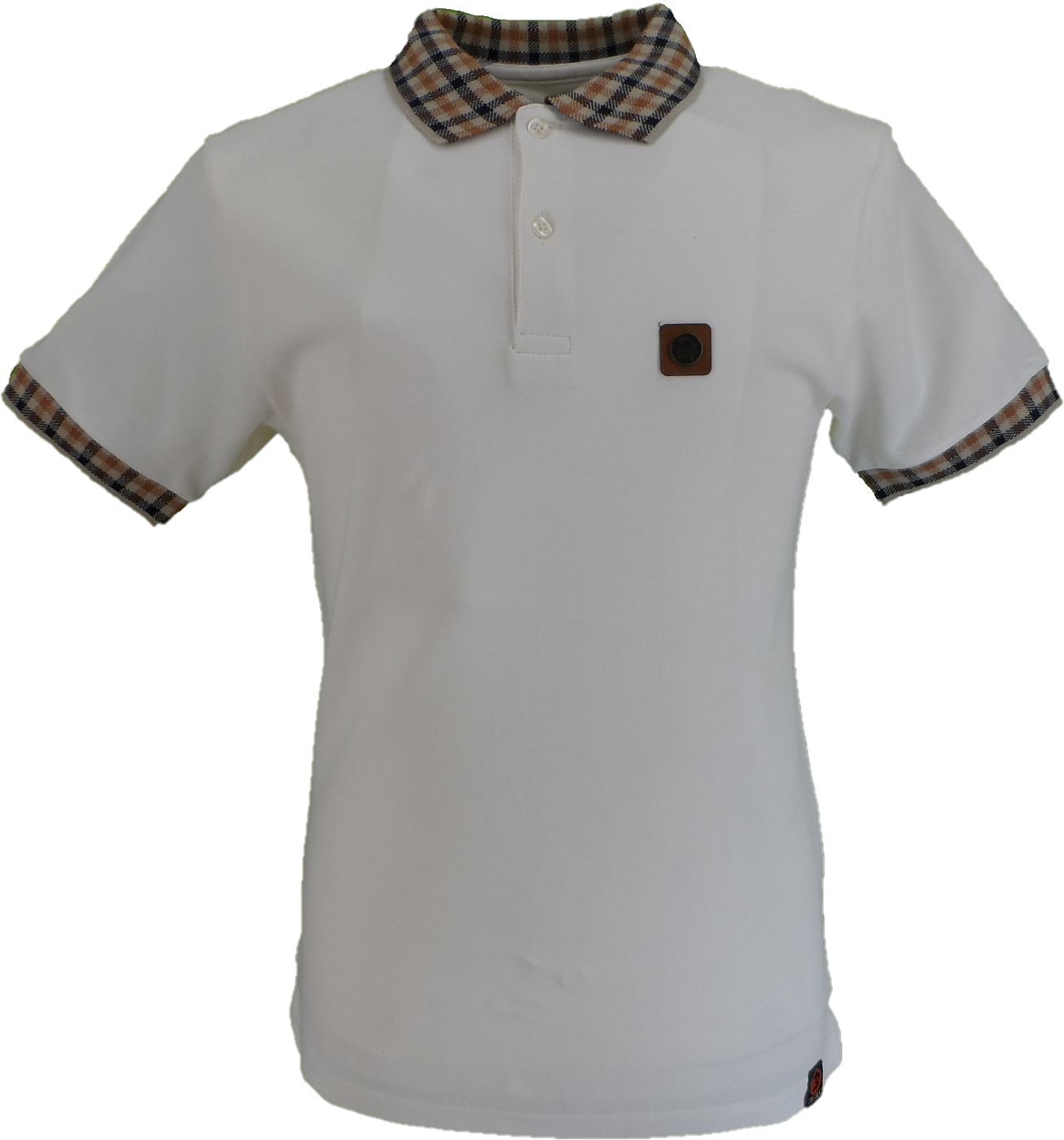 Trojan Mens Ecru Jacquard Gingham Trim Pique  Polo Shirt