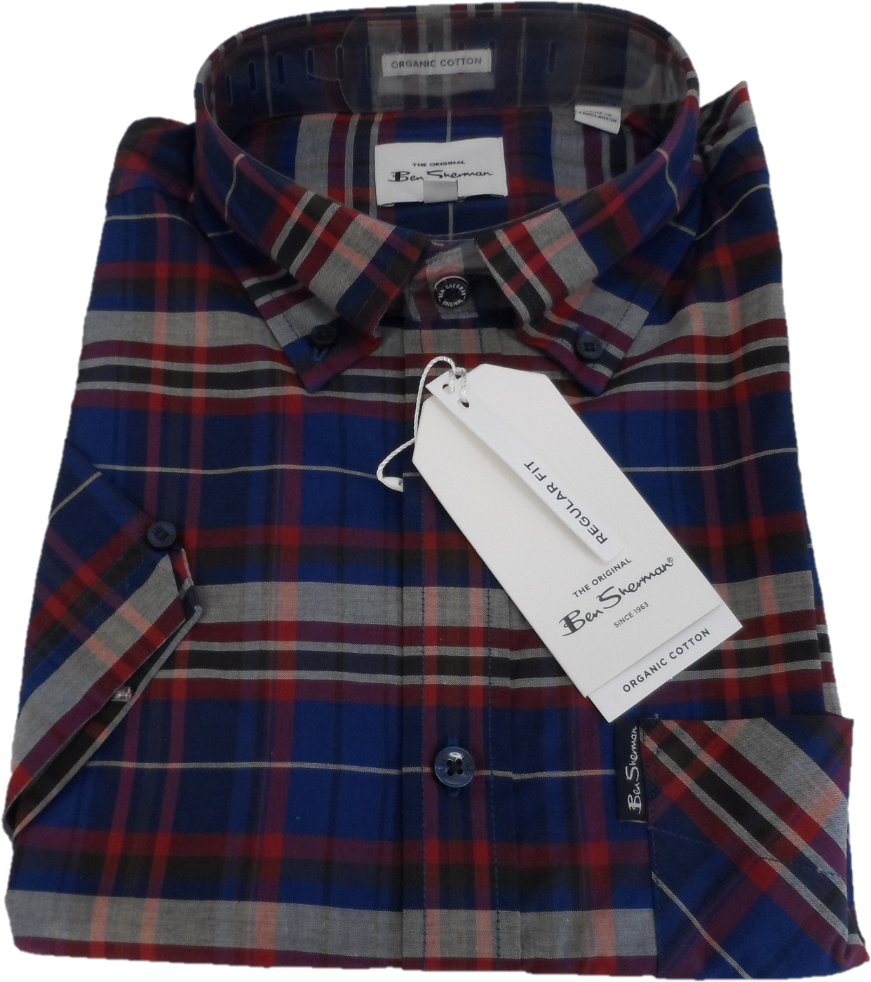 Ben Sherman Mens Royal Blue Checked Short Sleeved Shirt