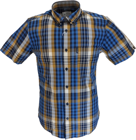 Ben Sherman Mens Lapis Blue Checked Short Sleeved Shirt