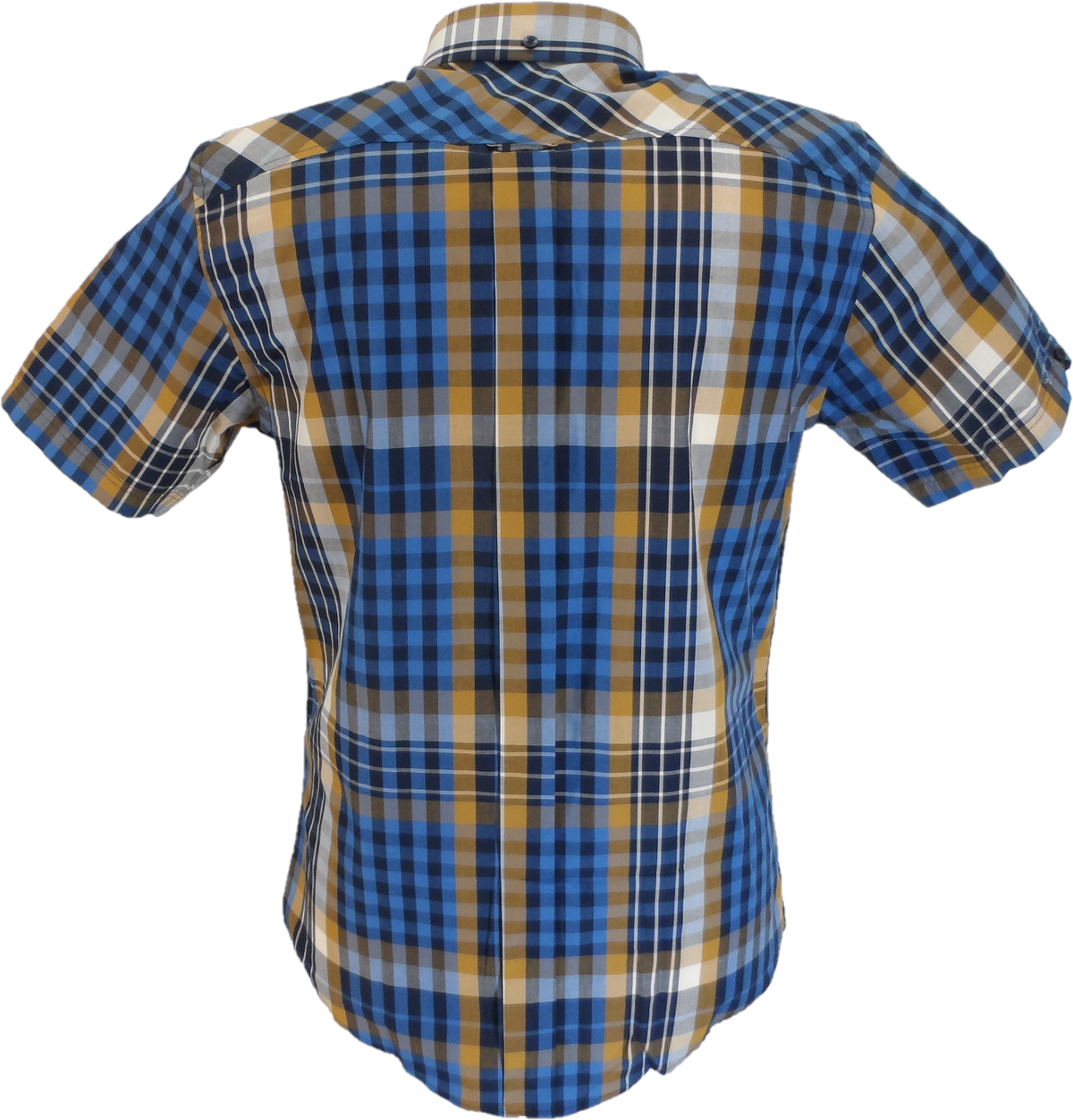 Ben Sherman Mens Lapis Blue Checked Short Sleeved Shirt