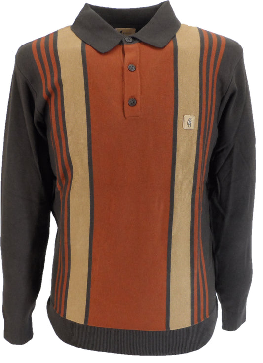 Gabicci Mens Clove Brown Searle Multi Stripe Knitted Polo