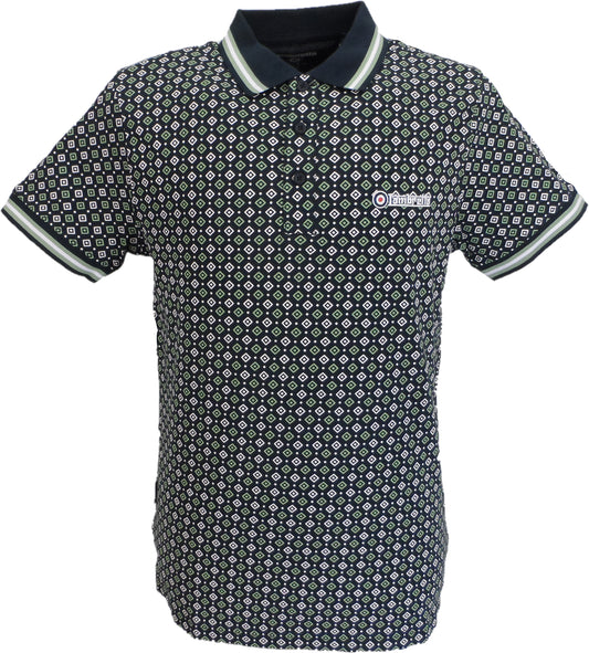 Lambretta Mens Navy Blue Geometric Print Cotton Polo Shirts