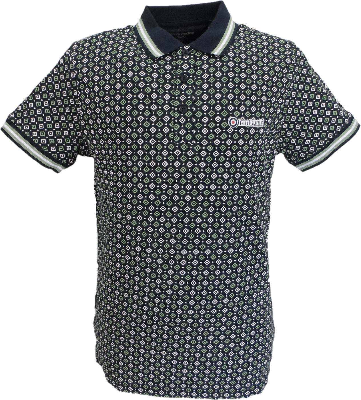 Lambretta Mens Navy Blue Geometric Print Cotton Polo Shirts