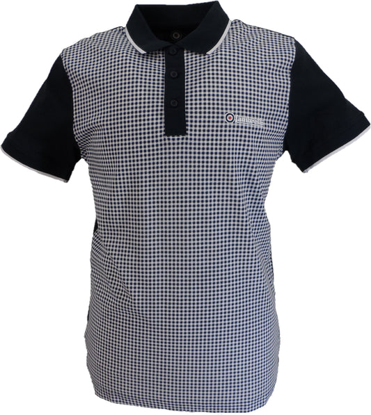 Lambretta Navy & White Retro Gingham Tipped Polo Shirts