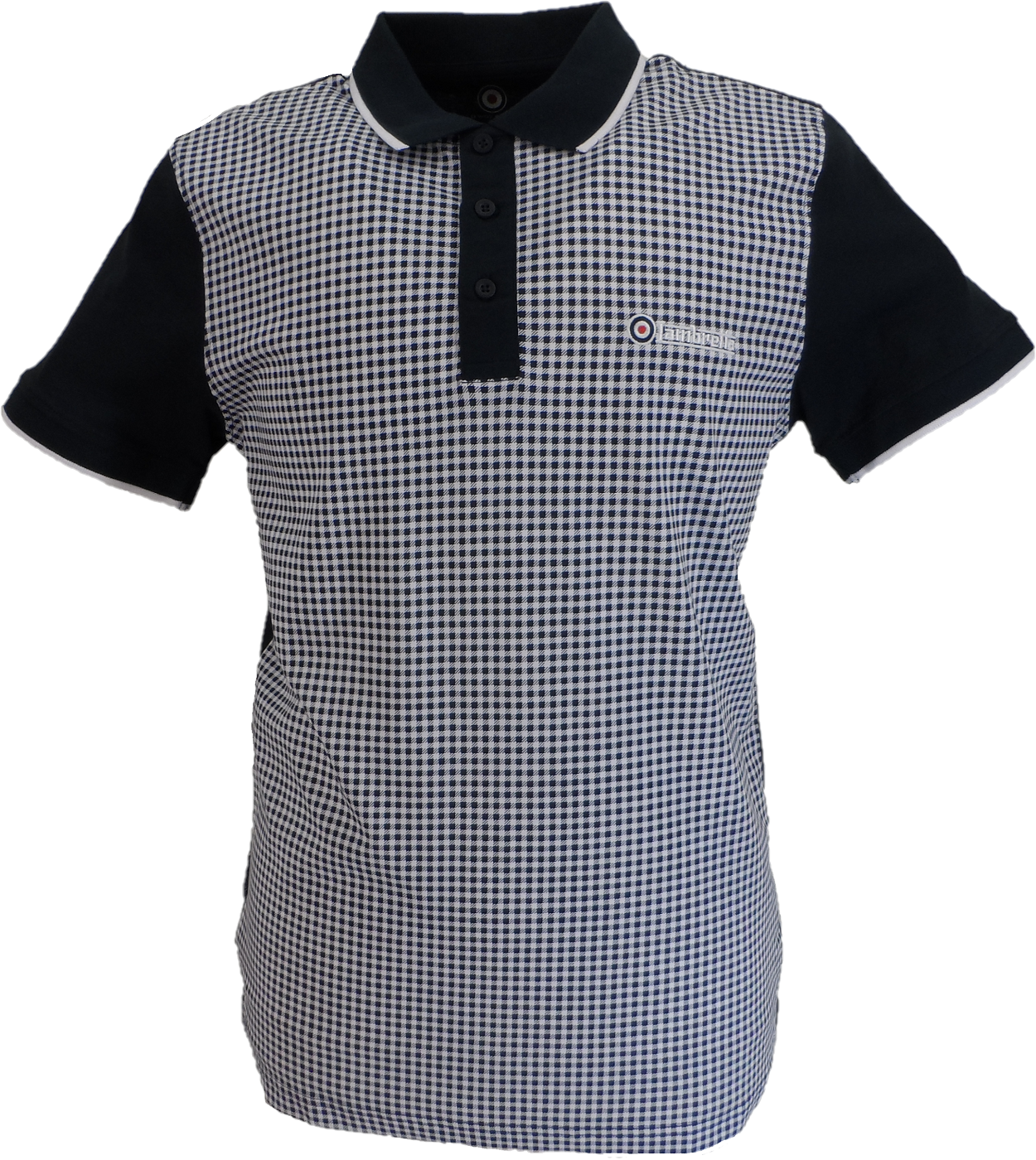 Lambretta Navy & White Retro Gingham Tipped Polo Shirts