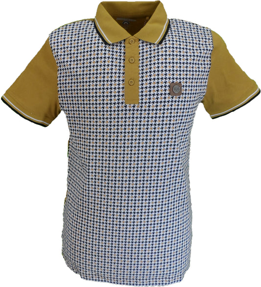 Lambretta Mens Mustard Houndstooth Print Cotton Polo Shirts