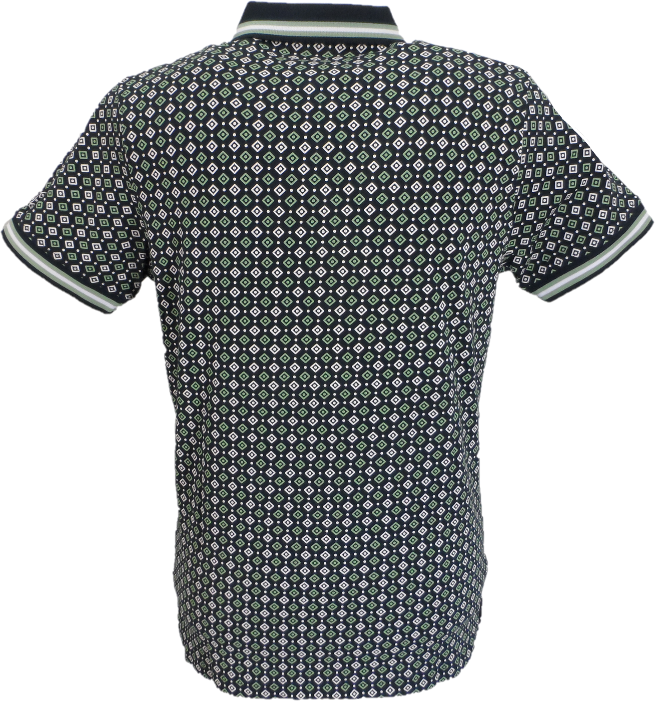 Lambretta Mens Navy Blue Geometric Print Cotton Polo Shirts