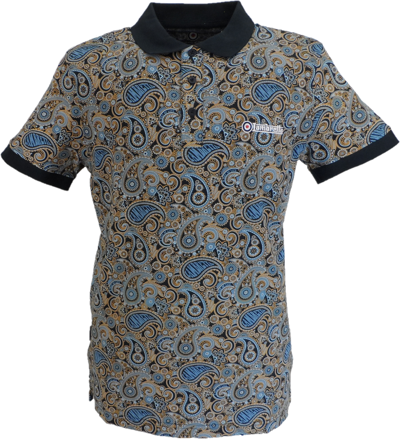 Lambretta Navy/Smoke Blue Paisley Print Polo Shirts