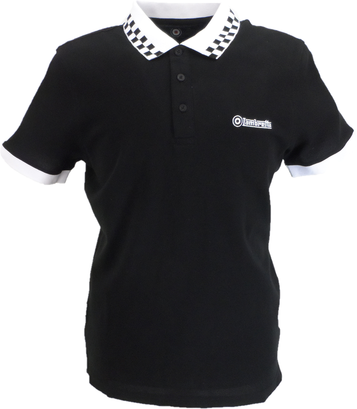 Lambretta Mens Black Checkerboard Collar Polo Shirts
