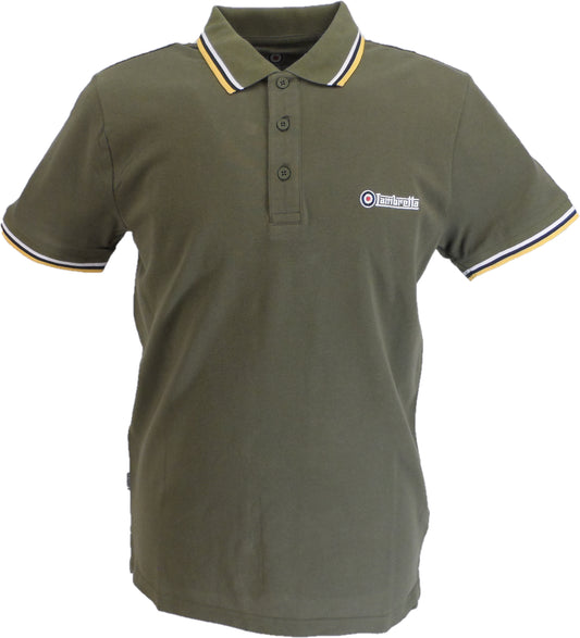 Lambretta Khaki/White/Navy/Gold Retro Target Logo 100% Cotton Polo Shirts