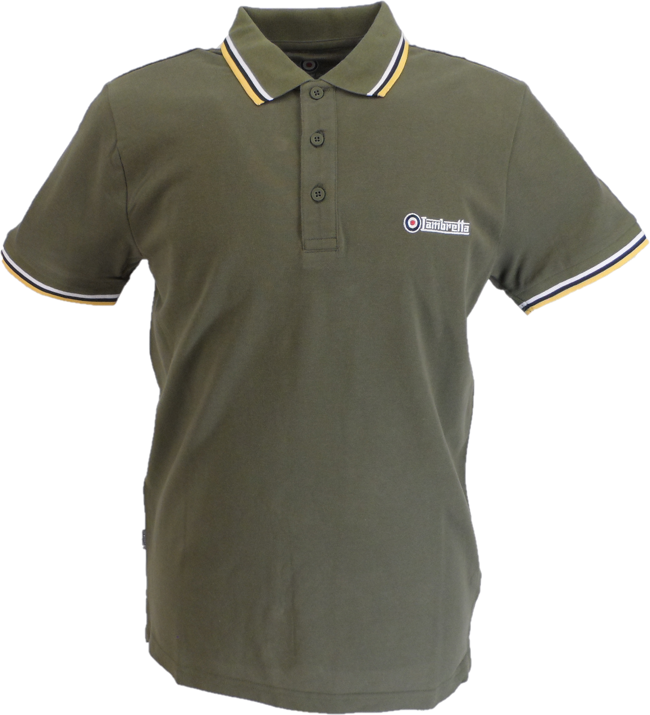 Lambretta Khaki/White/Navy/Gold Retro Target Logo 100% Cotton Polo Shirts