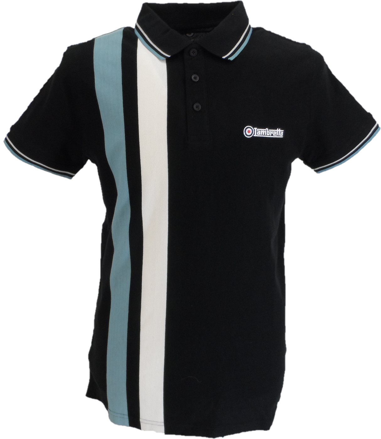 Lambretta Black Retro Vertical Stripe Polo Shirts