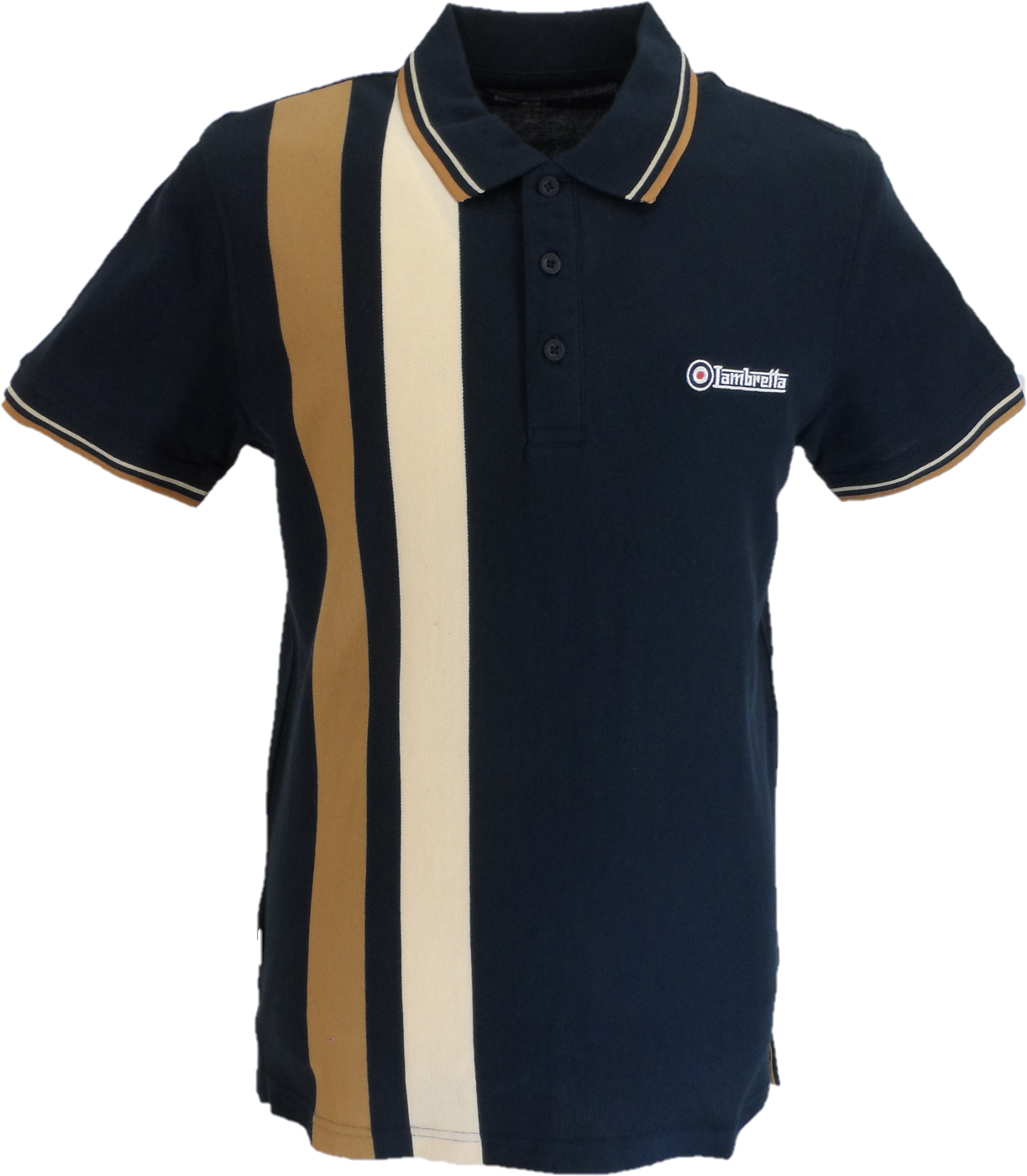 Lambretta Navy Blue Retro Vertical Stripe Polo Shirts
