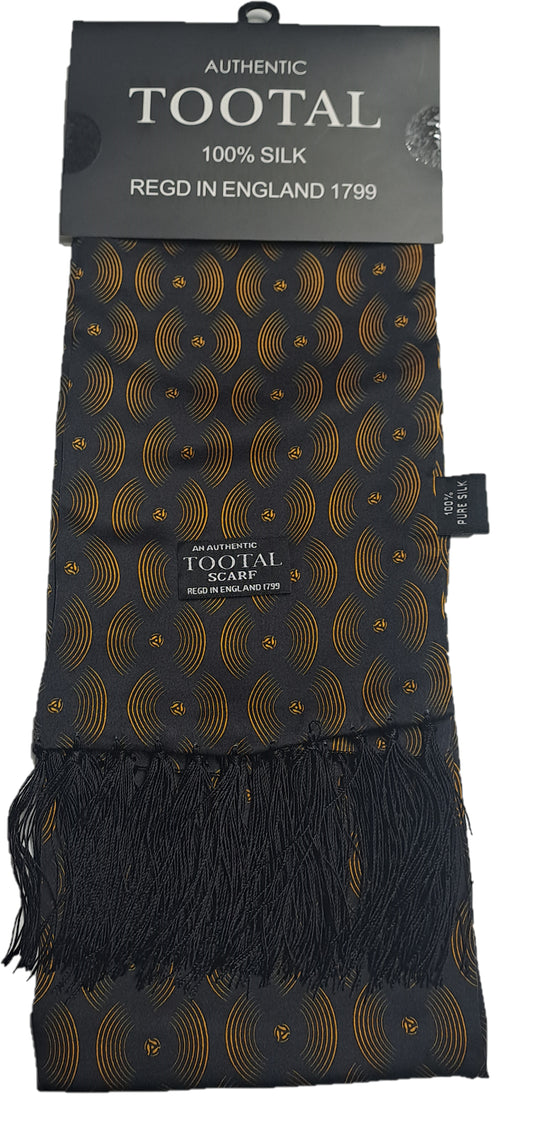 Tootal Black & Gold Vinyl Print Silk 100% Silk Scarf