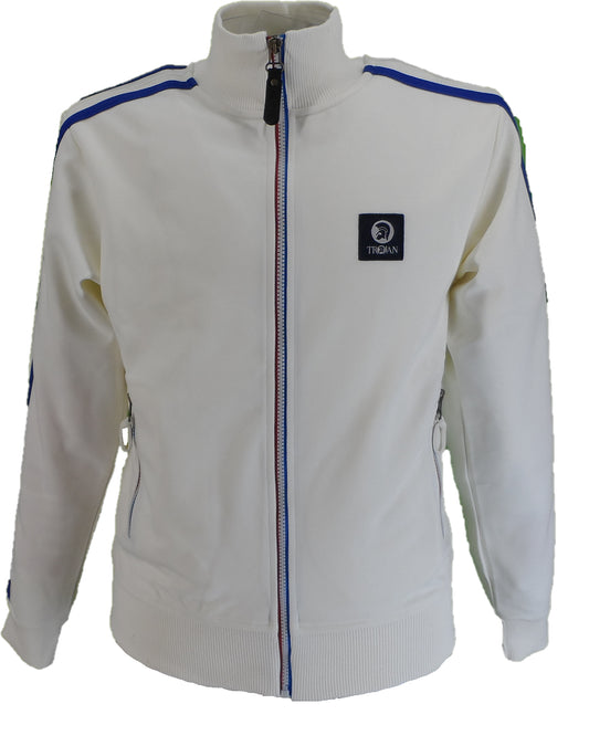 Trojan Mens Ecru Twin-Stripe Contrast Zip Retro Track Tops