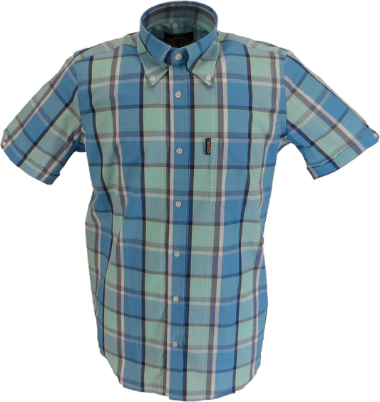 Trojan Mens Cobalt Blue Check Short Sleeved Shirts and Pocket Square